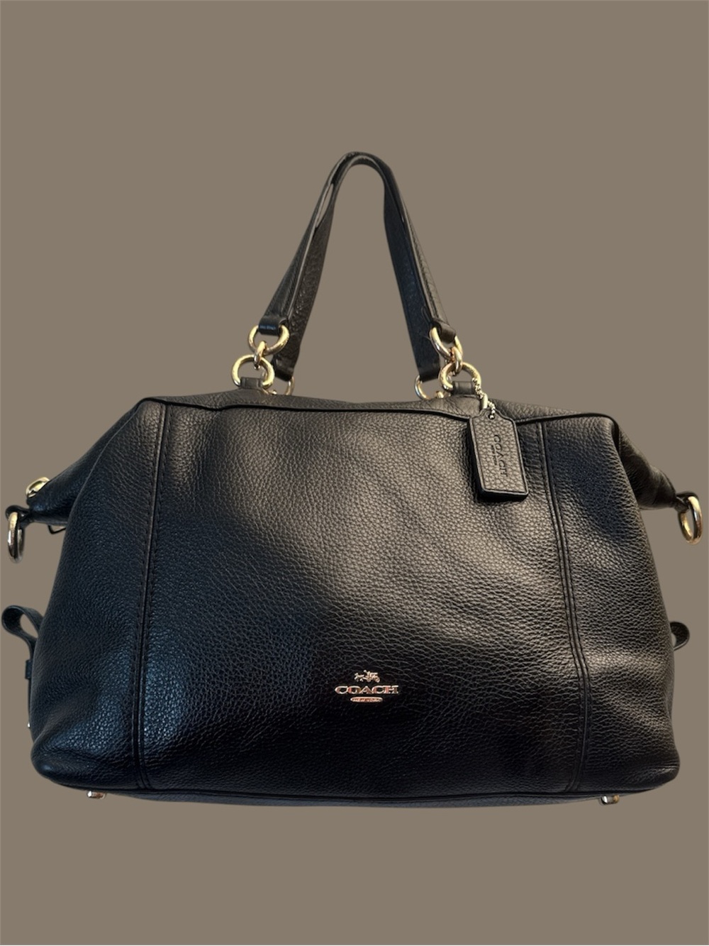 Coach Black Pebbled Leather Lenox Satchel Gold Hardware
